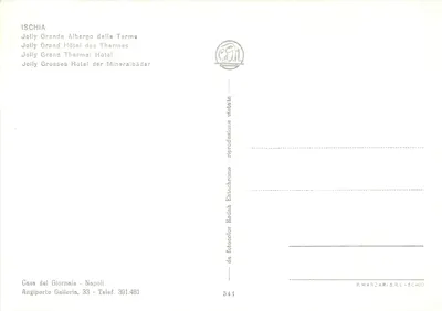 Isquia - Jolly Grande Albergo delle Terme — editor P. Marzari S.R.L. - Schio, n° 541 — Verso