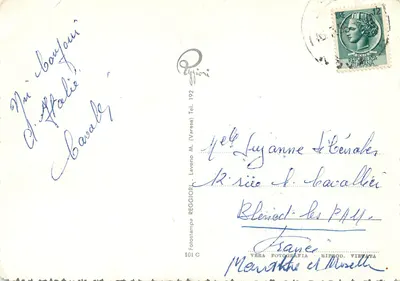 Lago Maggiore - Isola Bella — widok z rózami na pierwszym planie — Fotostampa Reggiori, n° 101 C — Rewers
