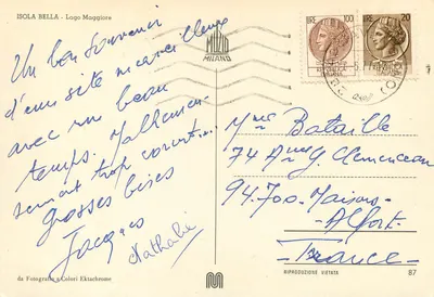 Isola Bella - Lago Maggiore — editor MILIZID MILANO, n° de série 87 — Verso