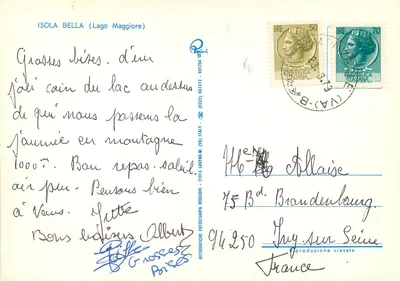 Isola Bella (Lago Maggiore) — widok panoramiczny z różami na pierwszym planie — Prini, n° 601784 — Rewers