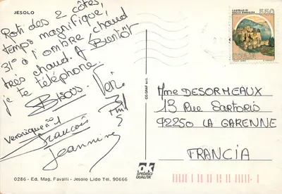 Jesolo — animowana plaża z pocałunkami — Wyd. Mag. Favalli, nr 0286 — Rewers