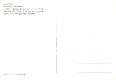 La Spezia — Jardins e Escritório do Comandante do Porto — Editor C. M. - La Spezia — Verso