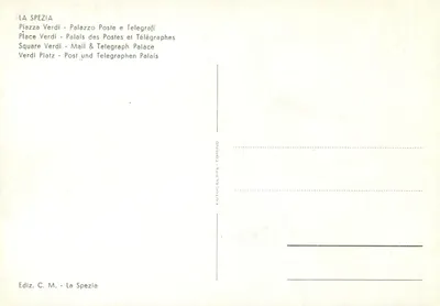 La Spezia - Piazza Verdi - Palazzo Poste e Telegrafi — Wydawca C.M. La Spezia — Rewers