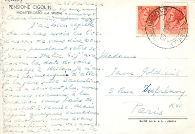 Widok z Monterosso (La Spezia) — wydawca SAIGA B. & G. — numer seryjny nie widoczny — Rewers