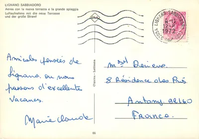 Lignano Sabbiadoro — vista aérea com a nova plataforma e a grande praia — editor CIGALINA, n°66 — Verso