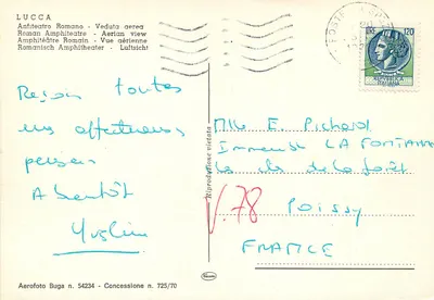 Lucca — Amfiteatr Rzymski — widok z lotu — Aerofoto Buga n. 54234 — Rewers