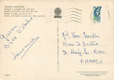 Milano Marittima — widok na hotele i plażę — Wydawnictwo Rima, n° 46879 — Rewers