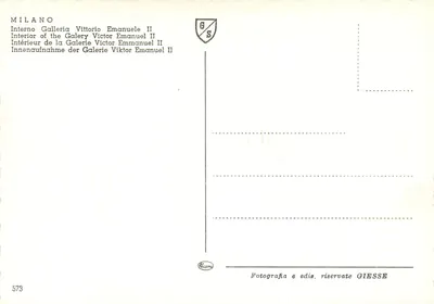 Milão — Interior da Galleria Vittorio Emanuele II — GIESSE, n° 573 — Verso