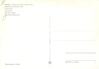 O Jantar da Última Ceia — reprodução — P. MARZARI S.R.L. SCHIO — Verso