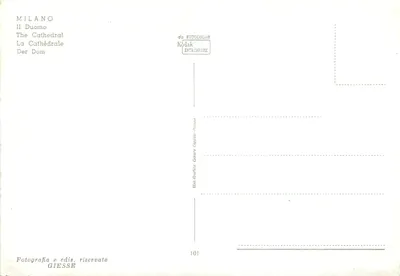 Milano — La Cattedrale — editore GIESSE, n° 101 — Verso