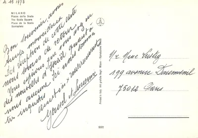 Milão - Piazza della Scala — editor Arti grafiche Negri, n° 552 — Verso