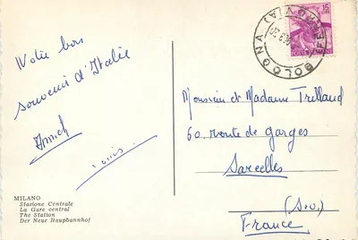 Milano - Stacja Centralna — widok z wieżowcem — wydawca nieznany — Rewers