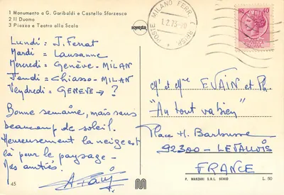 Milão — Saudações de Milão — P. Marzari S.R.L. Schio — Verso