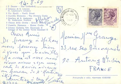Milano — Saudações de MILANO — GIESSE — Verso