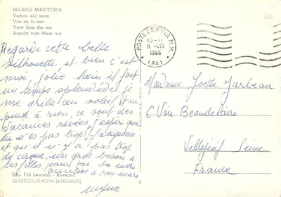 Bilhete postal moderno Milano Marittima Vista do Mar — Verso