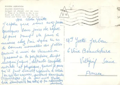 Plaża i hotele widziane z morza — Riviera Adriatycka — Wydane w Włoszech, seria MM. 39-71 — Rewers