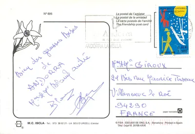 Andorra — Karta pocztowa turystyczna — Wydawca FISA - Escudo de Oro — Rewers