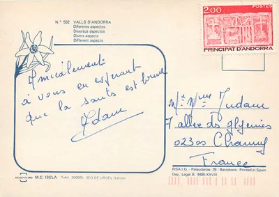 Andorra — Diversas vues : Andorra la Vella, Les Escaldes, Llac d'els Pessons, Arinsal — éditeur M.C. Iscla, n° 552 — Verso