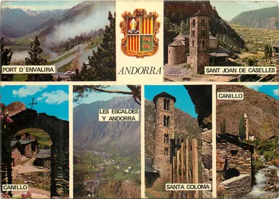 Bilhete postal moderno Andorra Valls d'Andorra Diferents aspectes Port d'Envalira Sant Joan de Caselles Canillo Sant