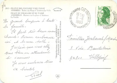 Plac w Andorze la Vella — taniec folklorystyczny — Wydawca AS de l'Andorre — Rewers