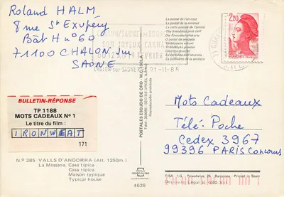 Valls d'Andorra — Casa típica — Postales Escudo de Oro, N° 385 — Verso