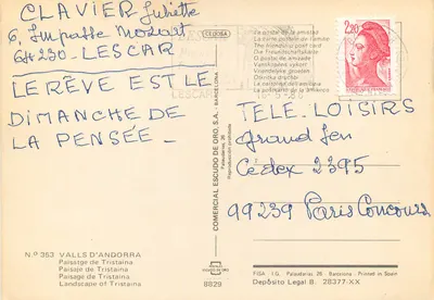 Pejzaż Tristainy — Valls d'Andorre — wydawca Comercial Escudo de Oro, nr 353 — Rewers