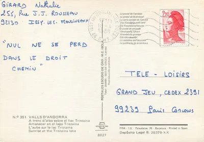 Jezioro Tristaina — Poranek nad jeziorem Tristaina — Postal Escudo de Oro, nr 351 — Rewers