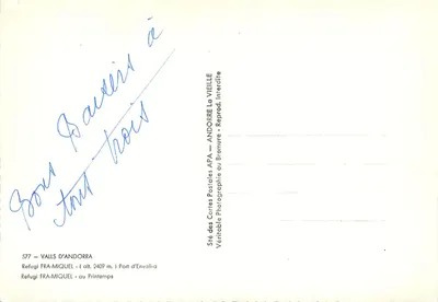 Refugi Fra-Miquel — Valls d'Andorre — editor APA — Verso