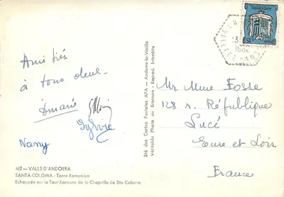 Santa Coloma — Wieża romańska klasztoru św. Kolomy — Sté des Cartes Postales APA — Bramure — Rewers