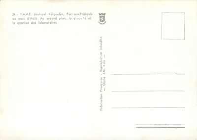 T.A.A.F. Archipel Kerguelen, Port-aux-Français — dzielnica laboratoriów i kaplicy — J.M. Roly — Rewers