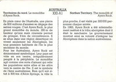 Ayers Rock — monólito do Norte — Edições Jean Paul Ferreto S.A. n° XXI-A1 — Verso