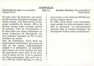 Uluru — Ayers Rock — Wydawca Jean-Paul Ferrero, n° XXI-A1 — Rewers