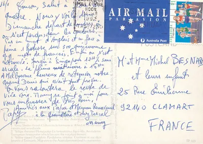 Aves da Tasmânia — 4 espécies — Carta postal & Recordações, Tasmânia Austrália — Verso