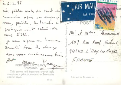 Kościół Port Arthur — ruiny z kamienia freestone — wydawca Tasmanian Postcards, nr TP 546 — Rewers