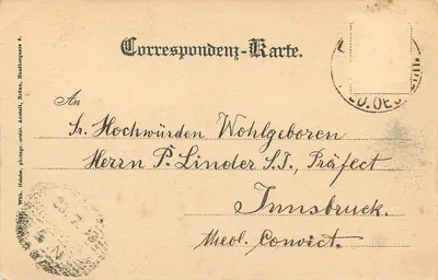 Stift Göttweig — widok z monasteru na wzgórzu — Verlag von Franz Sedlmayer, Krems — Rewers