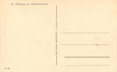 St. Wolfgang con Schafberg, 1780 m. — vista lacustre con chiesa — editore Cosy, n° S 105 — Verso
