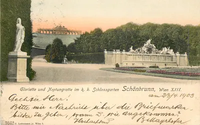 Gloriette e Neptunbrunnen no jardim do castelo imperial Schönbrunn, Viena XIII — C. Ledermann jr. Viena I, n° 5262