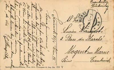 Wiedeń, I. Parlament — Rathaus — Sperlings Postkartenverlag, Wiedeń, III/2, Löwengasse 33, Dep. No 151 V — Rewers