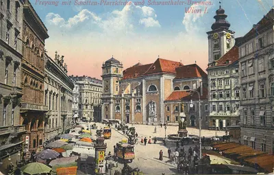 Freiung com Schotten-Pfarrkirche e Schwanthaler-Brunnen — Viena I. — editor não visível