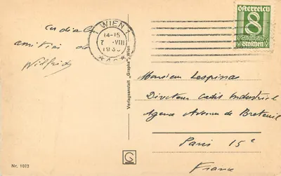 Viena III, Schönbrunn, Nympheenbrunnen — editor Verlagsanstalt "Grapha", n° 1073 — Verso