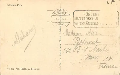 Parque Hellbrunn — vista do parque com obélisco — Fot. u. Verlag Heir. Gürtler, Salzburgo, Nr. 334 — Verso