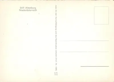 Stift Altenburg — widok panoramiczny i wnętrza barokowe — wydawca Stift Altenburg, Niederösterreich, nr serii 1368 — Rewers