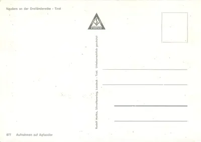 Nauders przy Trójstronnej Granicy — Tyrol — Wydawnictwo Silvretta Verlag R. Mathis, nr 877 — Rewers