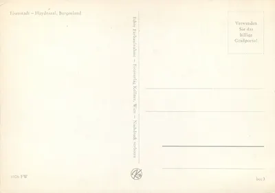 Eisenstadt – Sala Haydna, Burgenland — Wydawca Kellner, Wien, nr 8406 FW — Rewers