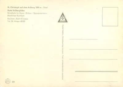 St. Christoph na Arlbergu 1800 m — Tyrol — Hotel Arlberghöhe, widok panoramiczny i szczegół hotelu — Rewers