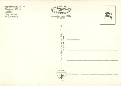 Patscherkofel, 2247 m — Glungezer, 2678 m — Garstenauer Luftbild, ZI. 13080 — Verso