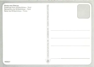 Widok z Wildschönau – Tyrol – wydawca Tiroler Kunstverlag Chizzalü, n° 115927 — Rewers