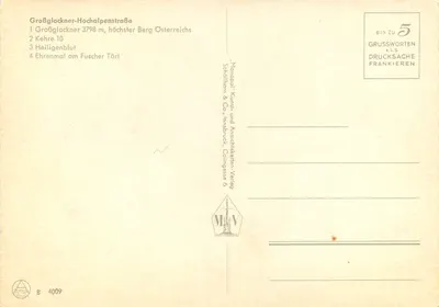 Grössglockner-Hochalpenstraße — 4 widoki — Monopol Kunst- und Ansichtskarten-Verlag — Rewers