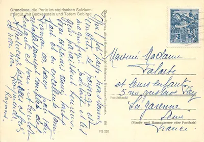 Grundlsee, a Pérola do Salzkammergut — com Backenstein e Totemgebirge — editor Alp. Grundner, n° FS 220 — Verso