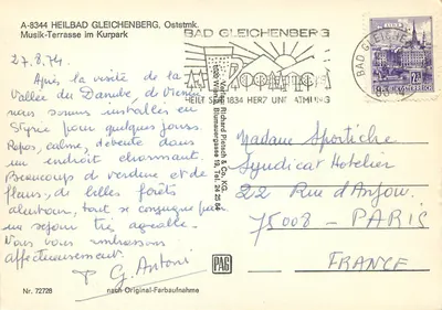 Heilbad Gleichenberg — Muzykalna taras w Kurparku — Verlag Richard Prieß & Co. KG, nr 7278 — Rewers